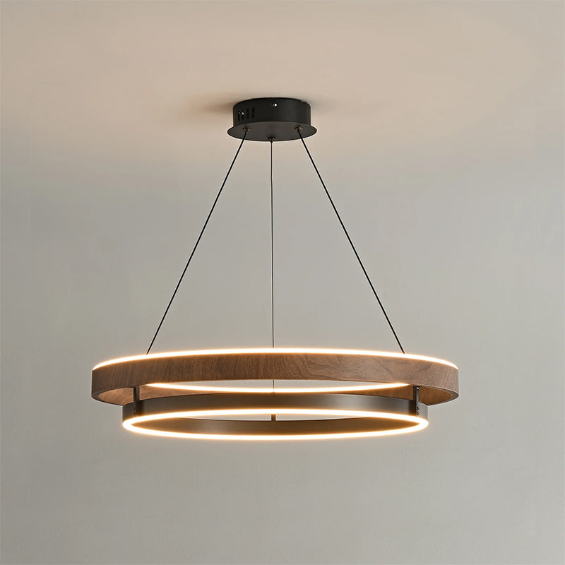 Doppelring-Walnuss-LED-Kronleuchter