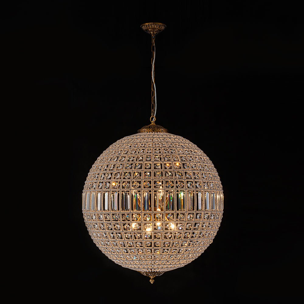 Crystavelle Regency-Messing-Kristallkugel-Kronleuchter