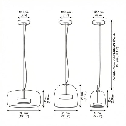 Pendelleuchte mit getöntem Glasschirm in Trommelform