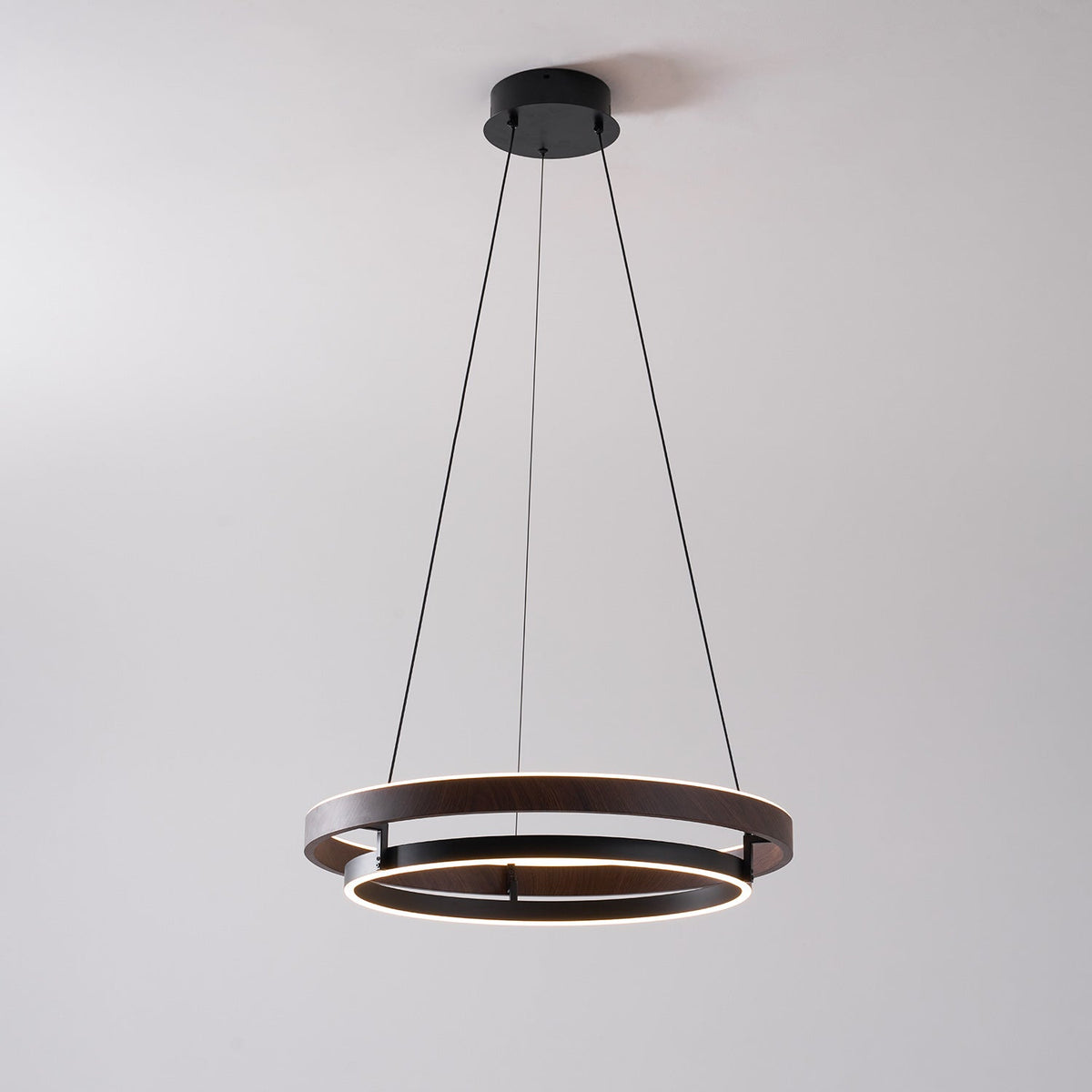 Doppelring-Walnuss-LED-Kronleuchter