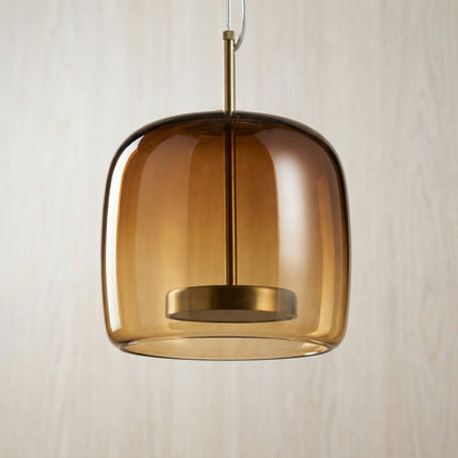 Pendelleuchte mit getöntem Glasschirm in Trommelform