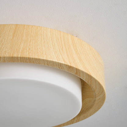 Runde Deckenleuchte aus Holz und Glas
