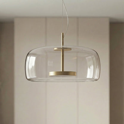 Pendelleuchte mit getöntem Glasschirm in Trommelform