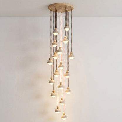 Holz-Pendelleuchte mit Travertin-Kuppel